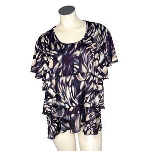 NORTHSTYLE Purple Black Tan Abstract Short Sleeve Ruffled Top Women's Size 2X